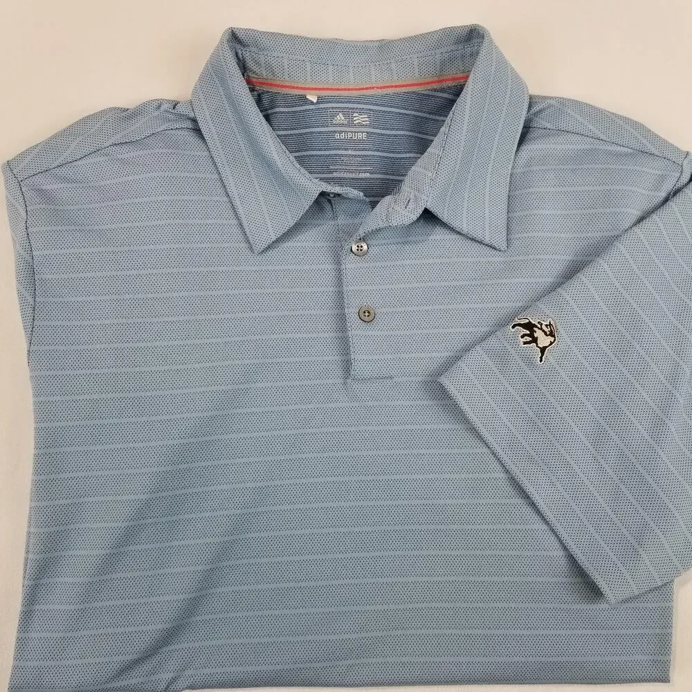 Adidas AdiPURE Polo Shirt Mens XL Blue Striped Logo Golf Performance Knit